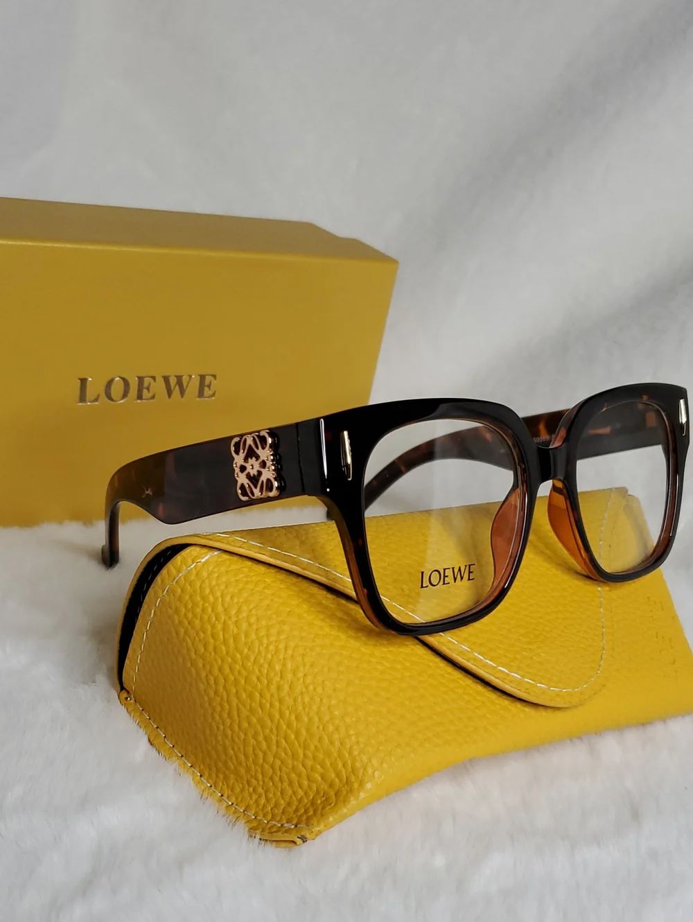 Loewe Tortoiseshell Square Frame Glasses with Yellow Loewe Case Ready for RX.